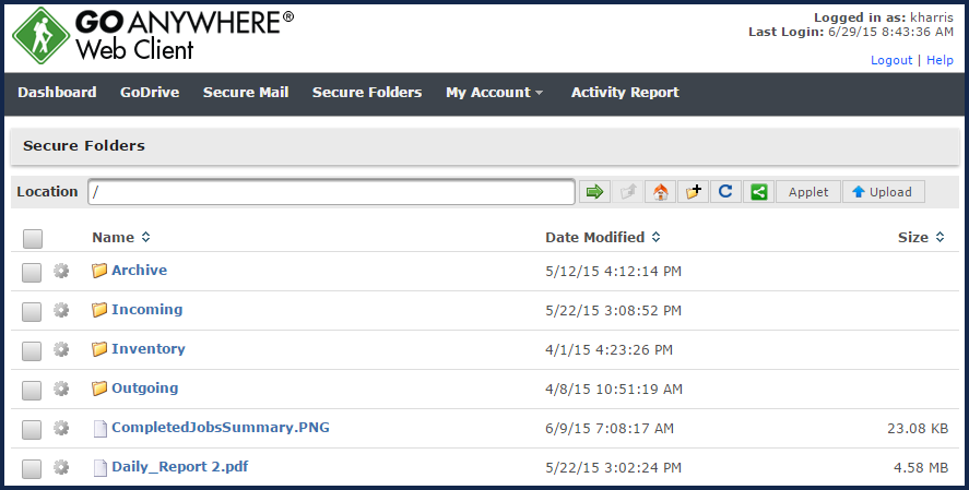 GoAnywhere MFT Secure Folders